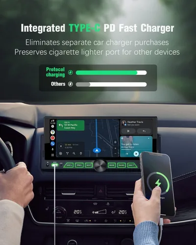 Miniatura 4 de 【SOOEMAKA】 Estéreo para automóvil de un solo DIN con Apple CarPlay inalámbrico Android Auto, radio con pantalla táctil IPS de 6.9 pulgadas con carga