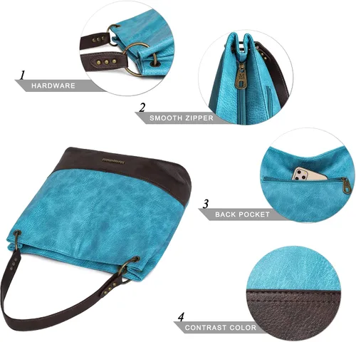 Miniatura 7 de Montana West Bolso Hobo para mujer con asa superior y bolsillos con cremallera