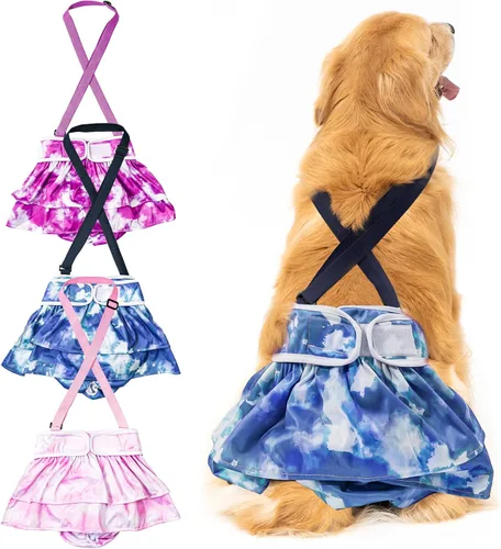Miniatura 7 de Paquete de 3 Avont Pañales Lavables para Perras con Tirantes, Pañales Reutilizables para Perritas en Período de Celo e Incontinencia para Perros