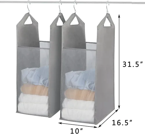 Miniatura 4 de STORAGE MANIAC Paquete de 2 cestas colgantes para la ropa, bolsa de malla frontal transparente, canasta delgada, cesta doble colgante para armario
