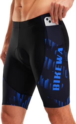 Miniatura 38 de Bikewa Pantalones cortos de ciclismo para hombre, con acolchado 4D, para ciclismo de carretera, con bolsillos con cremallera
