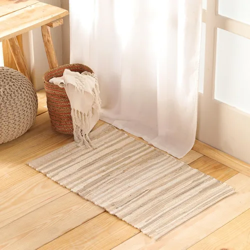 Miniatura 7 de HOMEMONDE Alfombra Chindi beige de 20 x 32 pulgadas, alfombra de trapo de algodón suave reciclado, hecha a mano, reversible, decoración bohemia