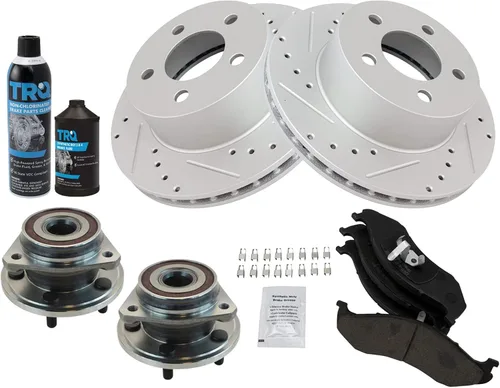 Miniatura 2 de TRQ Kit de pastillas de freno delantero y rotor de cerámica con revestimiento en G ranurado X perforado compatible con Jeep Cherokee 1990-1998