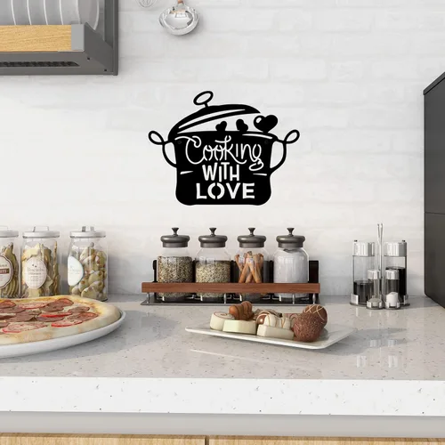 Miniatura 3 de Olla de cocina de metal negro de 14 x 11 pulgadas, decoración de pared para cocinar con amor, decoración de cocina, regalo encantador para pared