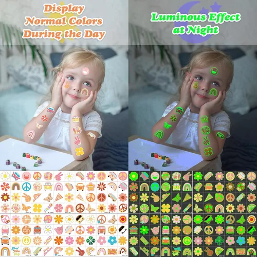 Miniatura 8 de 96 tatuajes temporales precortados de One Two Groovy de los años 60 y 70 para niños, suministros de fiesta temática de cumpleaños, decoración