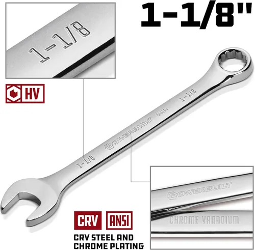 Miniatura 2 de Powerbuilt Llave combinada SAE de 1-1/8 pulgadas, caja de doble extremo de 12 puntos y extremo abierto, desplazamiento de 15 grados 644154