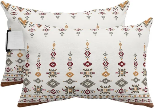 Paquete de 2 fundas de almohada lumbar del suroeste, impermeables, estilo bohemio, vintage, para exteriores, diseño geométrico de tribu étnica, para