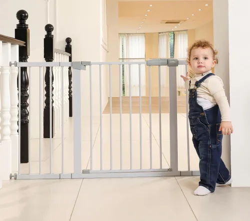 Miniatura 20 de Puerta de seguridad para bebés y mascotas de 29"-57", puerta de metal de 30" de alto con paso para puertas y escaleras, fácil de abrir con una sola