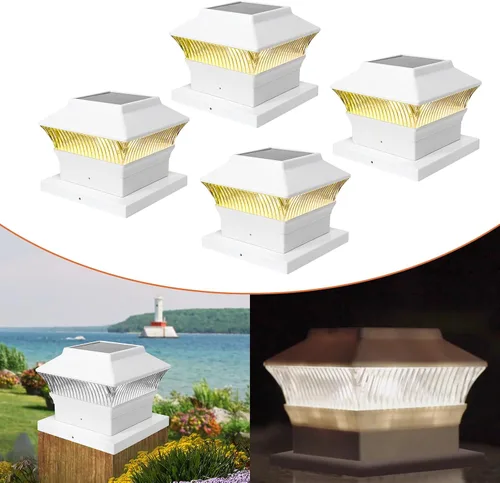 Miniatura 24 de Paquete de 4 luces solares para tapa de poste, modernas #2: se adapta a postes de vinilo de 4 x 4 y madera de 5 x 5 pulgadas, temperatura de 3