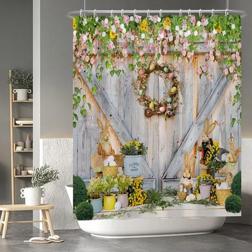Miniatura 43 de Baocicoo - Cortina de ducha de abeja de miel, diseño de abeja de caricaturas, pista voladora, rústica, floral, para baño, decoración de bañera