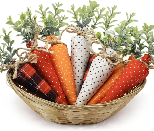 Miniatura 12 de Skylety Decoraciones de zanahoria de Pascua, paquete de 8 unidades, zanahorias artificiales de tela, no tejidas para rellenos de cestas de Pascua