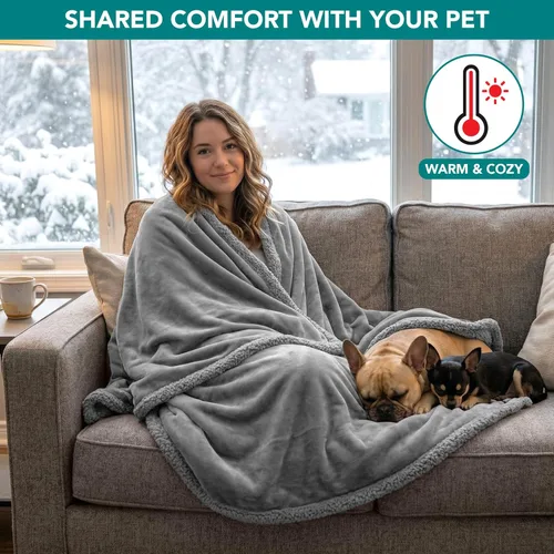 Miniatura 4 de PetAmi - Manta impermeable para perros pequeños, medianos y gatos, manta para sofá, Sherpa de vellón, reversible, suave y lavable, 29x40, gris claro