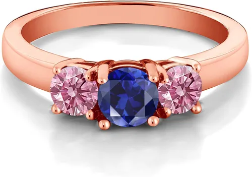 Miniatura 2 de Gem Stone King 1.10 Ct Blue Created Sapphire Pink Lab cultivado diamante de 18 quilates chapado en oro rosa anillo de plata