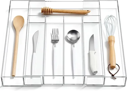 Miniatura 10 de Teenyyou 1 paquete de organizador expandible para cajones de cocina, organizador de utensilios de acrílico transparente, almacenamiento de cubiertos