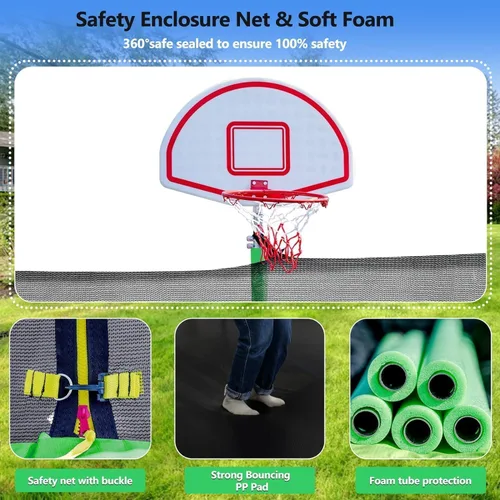 Miniatura 5 de Lyromix - Cama elástica mejorada de 16 pies, 15 pies, 14 pies, 12 pies, 10 pies y 8 pies para exteriores con aro de baloncesto y red, capacidad