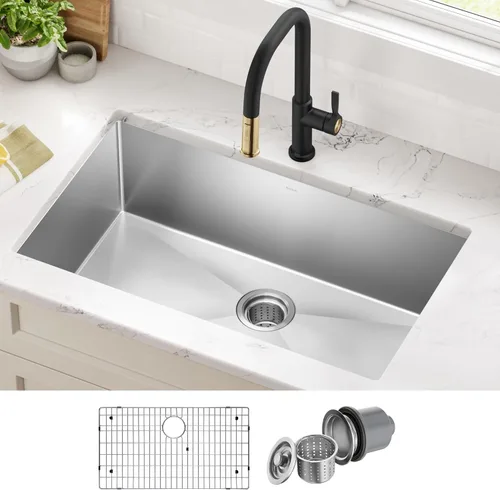 Miniatura 2 de Kraus Standart PRO - Fregadero de cocina de montaje inferior con tazón individual para bar de acero inoxidable, calibre 16, 10 pulgadas, KHU101-10