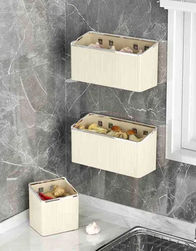 Miniatura 2 de Estantes flotantes, organizador de almacenamiento de plástico adhesivo montado en la pared, sin perforaciones, contenedores de almacenamiento
