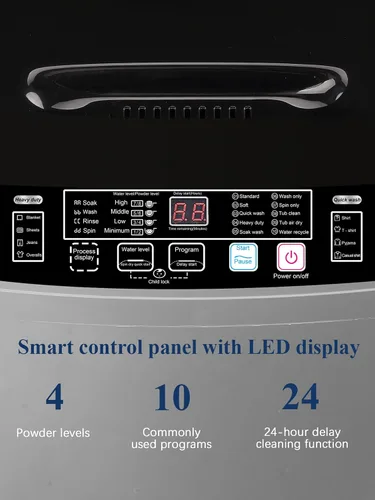 Miniatura 2 de KRIB BLING Lavadora completamente automática de 17.7 libras con pantalla LED, bomba de drenaje portátil para lavadora, 10 programas y 8 niveles