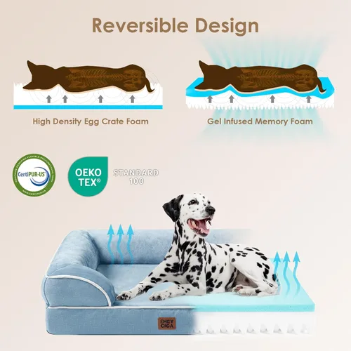 Miniatura 4 de EHEYCIGA - Cama ortopédica XL de perro grande/muy grande, impermeable, de espuma viscoelástica y espuma tipo caja de huevos, bordes elevados, azul