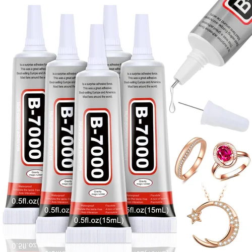 5 unidades de 0.5 onzas líquidas B7000 Super Glue, pegamento transparente B-7000 con diamantes de imitación, pegamento flexible para manualidades,