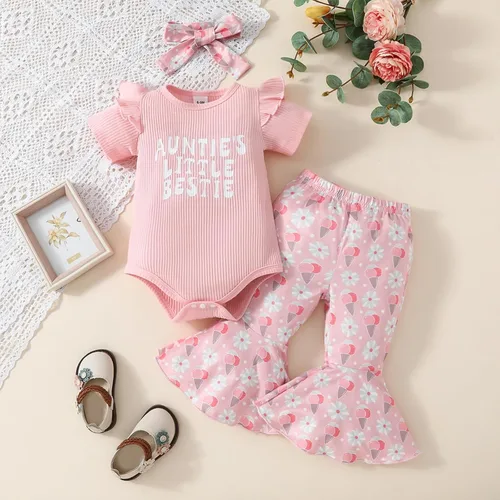 Miniatura 72 de Sejardin Ropa de verano para bebé y niña, recién nacida, manga corta, con letras, mameluco elástico con diadema