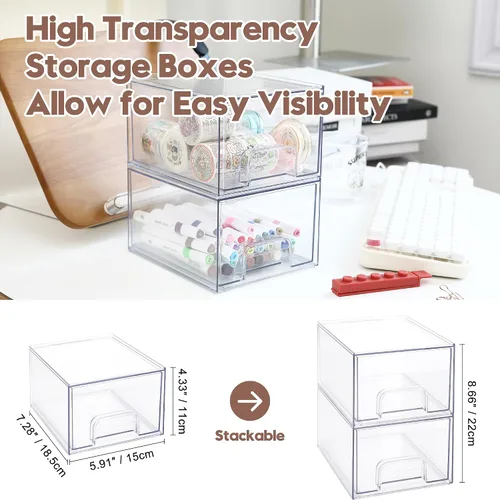 Miniatura 2 de Sea Team Paquete de 2 organizadores de maquillaje transparente con cajones, vitrina de cosméticos de plástico acrílico, caja de almacenamiento