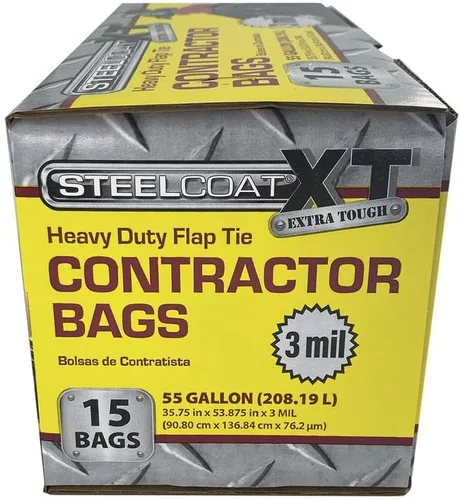 Miniatura 6 de Steelcoat Bolsas de basura XL para contratistas de 55 galones, extra resistentes, 3 mil, 15 unidades, color negro, fabricadas en Estados Unidos