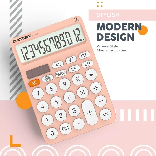 Miniatura 6 de CATIGA Calculadora de escritorio de 12 dígitos Calculadora de escritorio básica con pantalla LCD grande, botones grandes, 4 funciones, energía solar