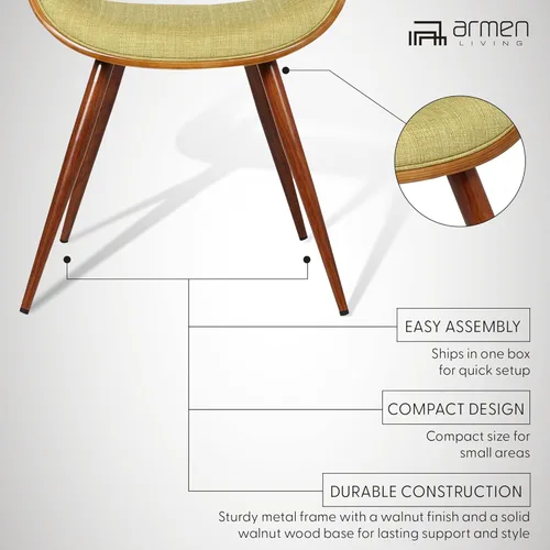 Miniatura 14 de Armen Living Silla de comedor de mediados de siglo estilo mariposa con acabado en nogal y tela verde Tela verde/nogal