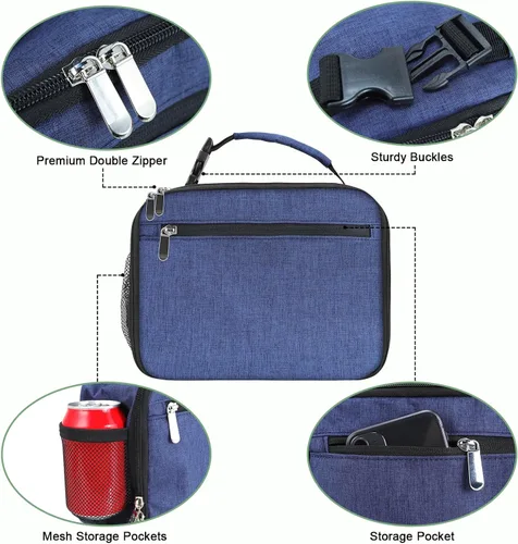 Miniatura 4 de Lonchera para niños y niñas, bolsa de almuerzo aislada duradera, lonchera para niños, bolsa de almuerzo para la escuela, azul oscuro