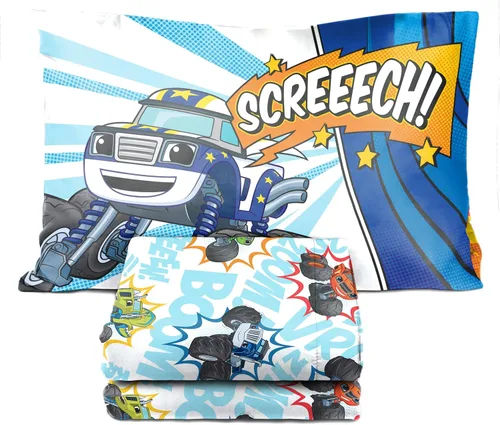 Miniatura 6 de Jay Franco Blaze and The Monster Machines Off to The Races - Juego de cama de 4 piezas para niños de tamaño infantil, juego de cama de microfibra