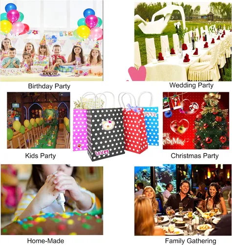 Miniatura 6 de ADIDO - Bolsas de papel rojo EVA con puntos blancos de papel kraft con asas bolsas de papel para niños, cumpleaños, bodas, fiestas y fiestas