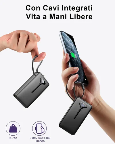 Miniatura 3 de Banco de energía de 10000mAh, Cargador portátil USB C 2025, Banco de energía de carga rápida de 22.5W con cable incorporado, Cargador de teléfono