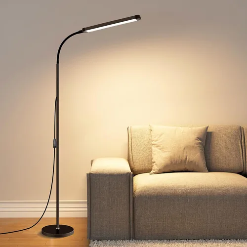 Moderna lámpara de pie LED para leer en negro, brillante luz de pie regulable de 12 W con cuello de ganso ajustable, 3 temperaturas de color, para