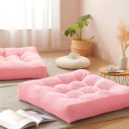 Set de dos almohadas de suelo rosa – Elegantes cojines de corderoy para mujeres, perfectas para meditación, yoga y relajación, 22 x 22 pulgadas