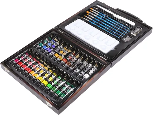Miniatura 10 de RoseArt Juego de pintura acrílica prémium de 36 quilates en estuche de madera, juego completo de acrílico para lienzo, madera, cerámica y telas