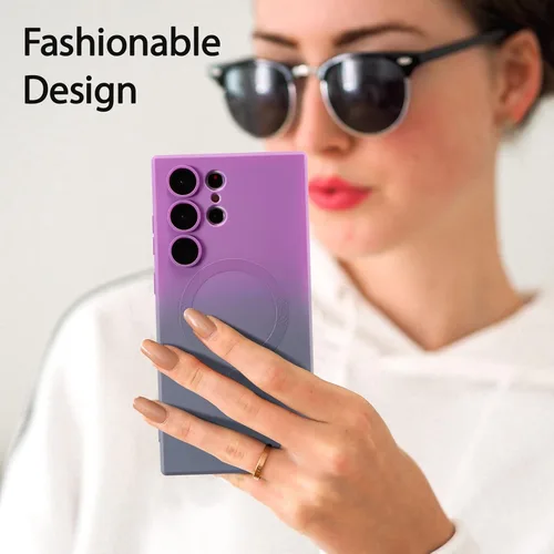 Miniatura 5 de UEEBAI Funda magnética para Samsung Galaxy S22 Ultra 5G, lujosa funda de color neón degradado compatible con funda de cargador MagSafe con protector
