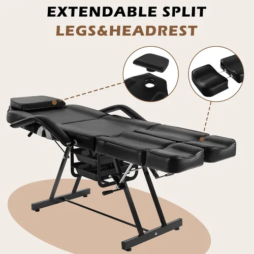 Miniatura 7 de Silla de tatuaje para cliente, cama facial, esteticista masaje mesa de tatuaje con taburete rodante, sillas de pestañas ajustables profesionales