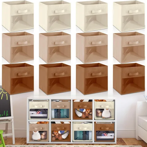 Miniatura 10 de Marsui 12 unidades de cubos transparentes de almacenamiento plegables negros para niños, organizador de aula de tela con ventana para sala