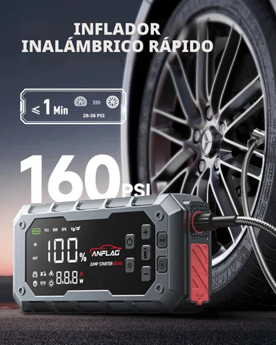 Miniatura 3 de Arrancador de batería para automóvil 10 en 1 con compresor de aire, arrancador de batería de 8000A 160PSI (todo gas/14L diésel), arrancador portátil