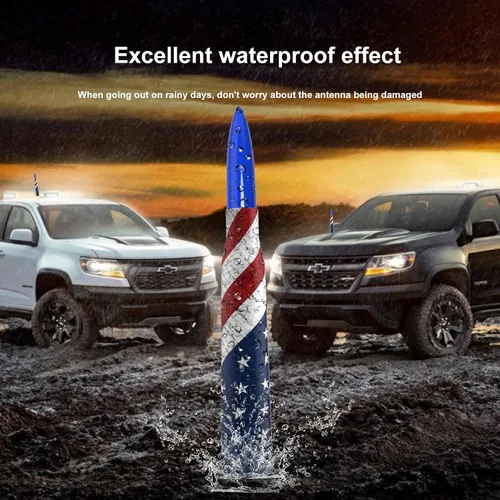 Miniatura 6 de Antena para Auto Camión con Tapas de Válvula de Neumático Bandera Americana Diseño Antirrobo, Reemplazo Corto Universal para Ford F150 F250 F350
