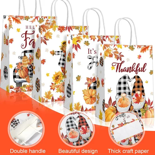 Miniatura 3 de Seajan 32 bolsas de regalo de otoño de Acción de Gracias con asas y papel de seda, regalos de fiesta de Acción de Gracias, bolsas de regalo de otoño