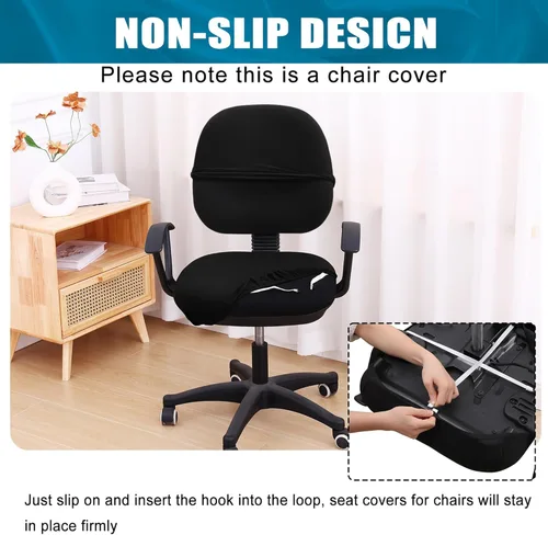 Miniatura 3 de Smiry Fundas elásticas para silla de computadora de oficina, universales, lavables, extraíbles y giratorias, fundas protectoras para asiento + Negro