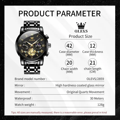 Miniatura 6 de OLEVS Relojes para hombre, resistente al agua, de lujo, gran cara, reloj analógico de cuarzo de acero inoxidable, relojes de vestir analógicos
