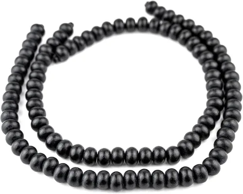 Miniatura 3 de The Bead Chest Cuentas de madera natural de ábaco negro (0.315x0.472 in): hilo de madera ecológico orgánico para joyería de bricolaje, manualidades