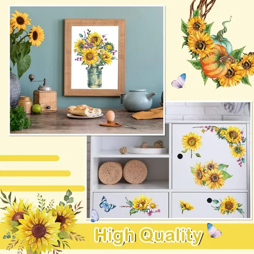 Miniatura 5 de 9 hojas de transferencia de girasol para muebles y manualidades de Acción de Gracias, calcomanías de flores vintage de calabaza, hoja de arce