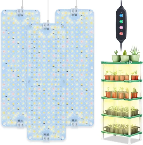 Paquete de 3 luces de cultivo de pantalla plana para plantas de interior, inicio de semillas, verduras con temporizador de 4/8/12 horas, lámparas