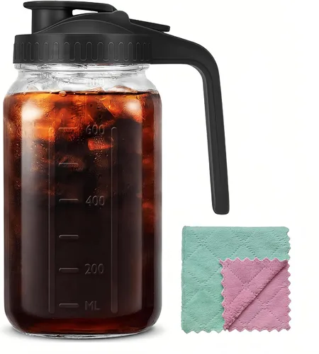 Miniatura 9 de Jarras de vidrio de 64 onzas con asa y tapa, frasco Mason de 2 cuartos, jarra grande de agua, recipientes de vidrio para refrigerador, jarra de agua