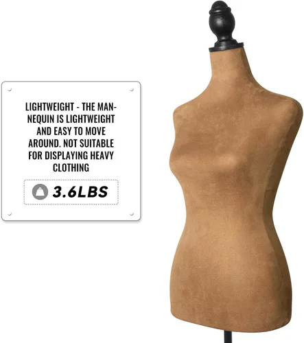 Miniatura 3 de Maniquí de ropa para mujer, forma de vestido de maniquí de 58 a 67 pulgadas de altura ajustable, soporte de trípode para cuerpo de maniquí marrón