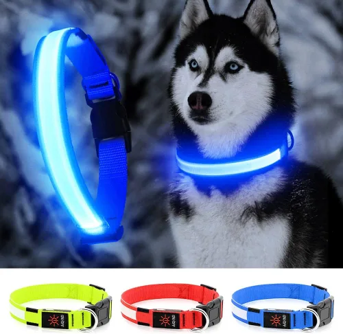 Miniatura 16 de YFbrite Collar de perro LED ajustable ultraligero, collares de perro con luz recargable que brilla en la oscuridad, collares de visibilidad y Verde